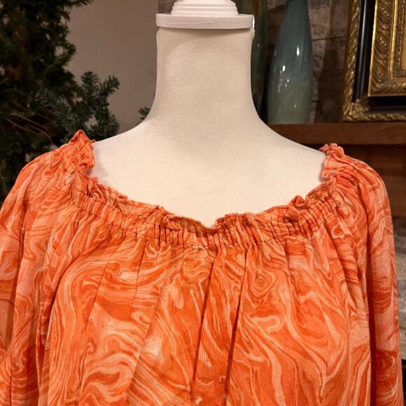 MICHAEL KORS Psychodelic Orange Long Sleeve Peasant Blouse with Rope Belt Size M - Picture 4 of 9
